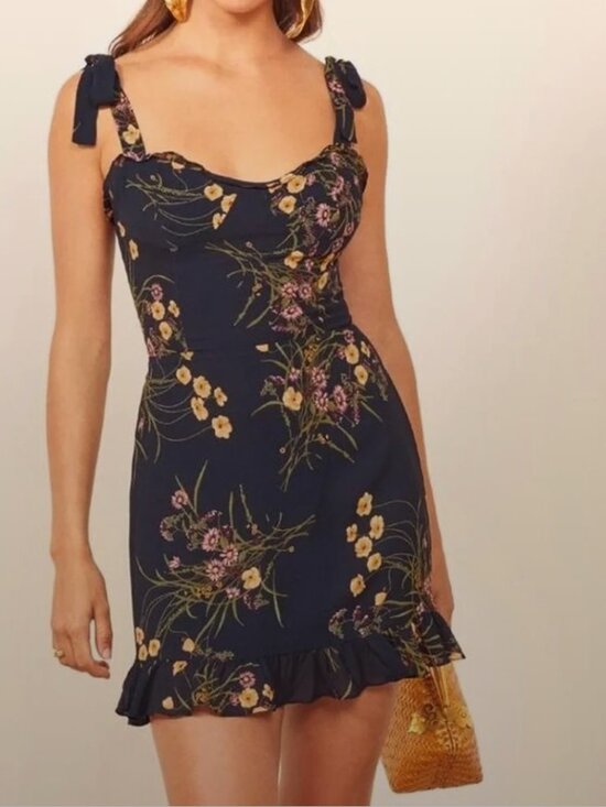 Reformation Dresses & Skirts - Reformation Navy Floral Tie-Shoulder Mini Dress